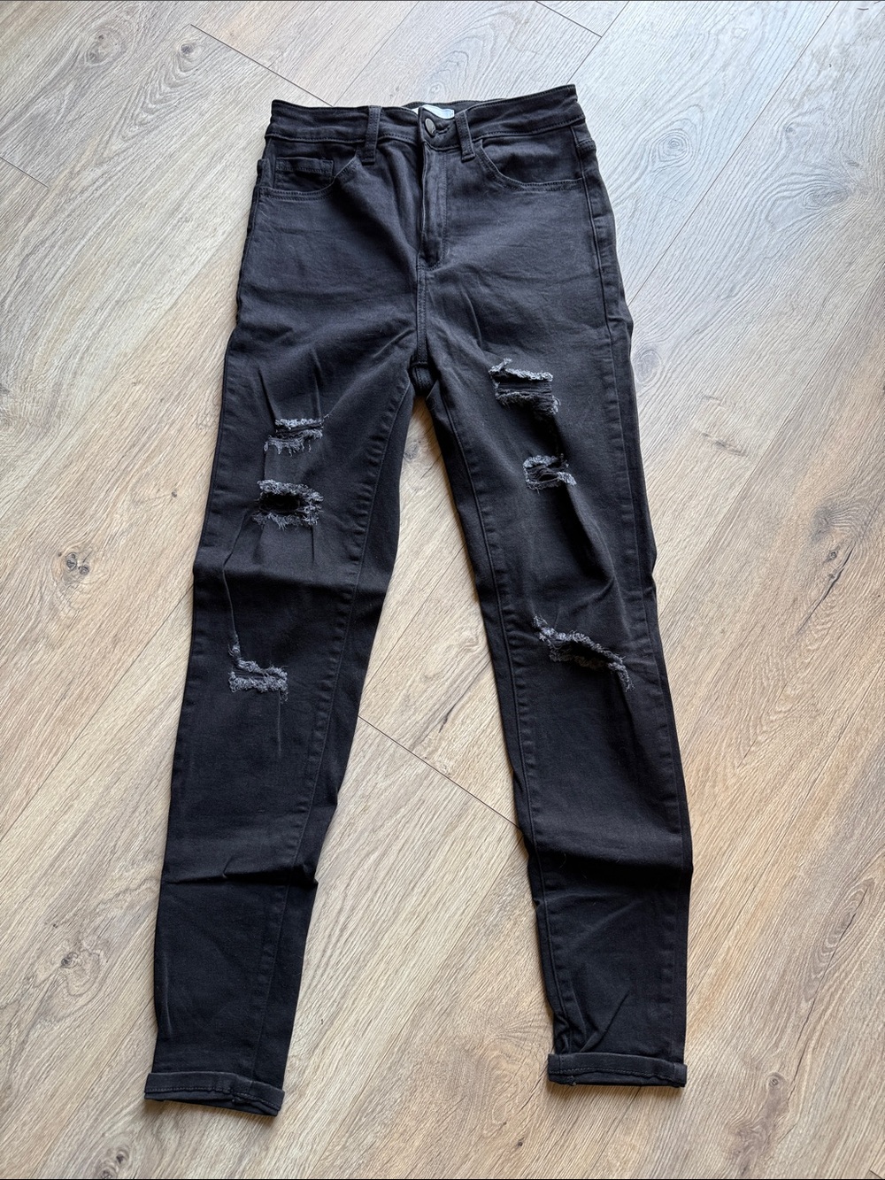 KANCAN Black Ultra High-Rise Distressed Skinny Jeans 27 Boho Office Casual Chic
